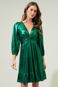 Emerald Amir Metallic Long Sleeve Mini Dress