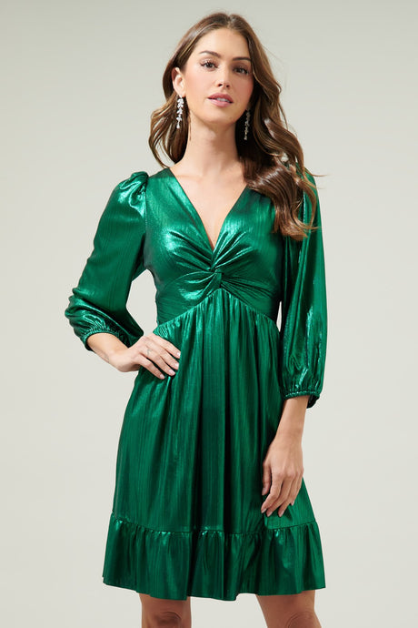 Emerald Amir Metallic Long Sleeve Mini Dress