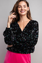 Black Velvet Sequin Wrap Blouse Top