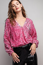 Dusty Pink Velvet Sequin Wrap Blouse Top
