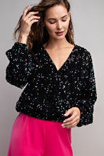 Black Velvet Sequin Wrap Blouse Top