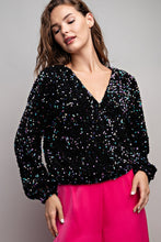 Black Velvet Sequin Wrap Blouse Top