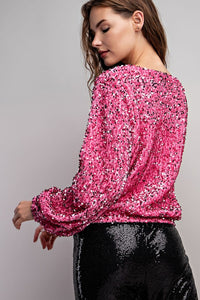 Dusty Pink Velvet Sequin Wrap Blouse Top