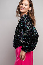 Black Velvet Sequin Wrap Blouse Top