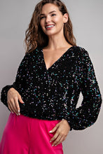 Black Velvet Sequin Wrap Blouse Top
