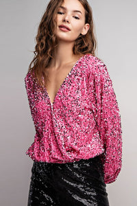 Dusty Pink Velvet Sequin Wrap Blouse Top