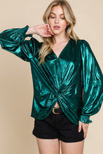 Hunter Metallic Fabric V Neck Long Sleeve Top