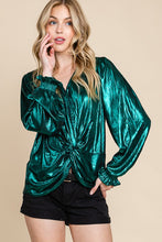 Hunter Metallic Fabric V Neck Long Sleeve Top