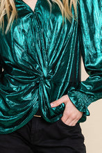 Hunter Metallic Fabric V Neck Long Sleeve Top