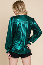 Hunter Metallic Fabric V Neck Long Sleeve Top
