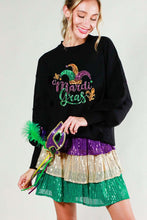 Black Long Sleeve Sequin Detail Mardigras Sweater Top