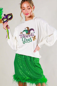 Off White Long Sleeve Sequin Detail Mardigras Sweater Top