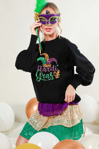 Black Long Sleeve Sequin Detail Mardigras Sweater Top