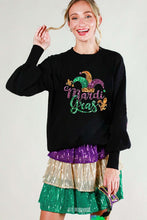 Black Long Sleeve Sequin Detail Mardigras Sweater Top