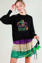 Black Long Sleeve Sequin Detail Mardigras Sweater Top