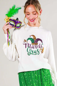Off White Long Sleeve Sequin Detail Mardigras Sweater Top