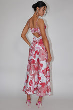 Pink Floral Print V Neckline Maxi Dress