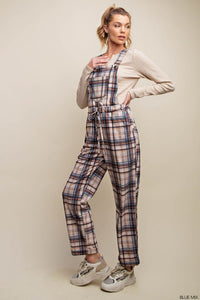 Blue Mix Plaid Suspender Overalls Jumpsuit