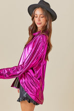 Metallic Magenta Shiny Metallic Fabric Button Down