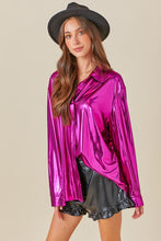 Metallic Magenta Shiny Metallic Fabric Button Down