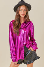 Metallic Magenta Shiny Metallic Fabric Button Down