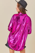 Metallic Magenta Shiny Metallic Fabric Button Down