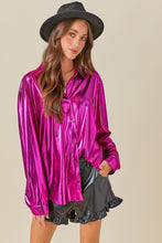Metallic Magenta Shiny Metallic Fabric Button Down