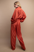 Rust Button Down Long Sleeve Belted Jumpsuit