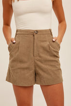 Dusty Olive Studded Detail Pockets Corduroy Shorts