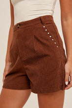 Chocolate Studded Detail Pockets Corduroy Shorts