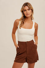 Chocolate Studded Detail Pockets Corduroy Shorts