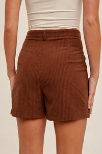 Chocolate Studded Detail Pockets Corduroy Shorts