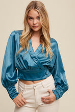 Emerald Green Wrap Style Satin Blouse Top