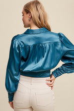 Emerald Green Wrap Style Satin Blouse Top
