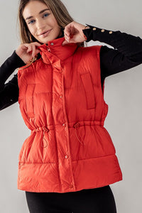 Tomato High Neck Toggle Waist Puffer Vest