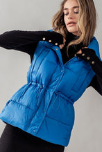 Blue High Neck Toggle Waist Puffer Vest