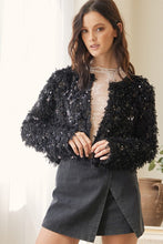 Black Feathered Sequin Embellished Jacket