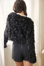 Black Feathered Sequin Embellished Jacket