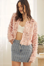 Soft Pink Feathered Sequin Embellished Jacket