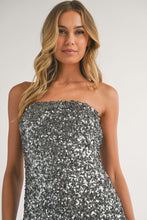 Gun Metal Flap Pocket Sequin Tube Mini Dress