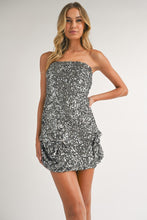 Gun Metal Flap Pocket Sequin Tube Mini Dress