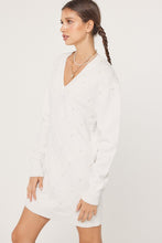 Off White V-Neck Cross Pattern Pearl Detail Sweater Dress