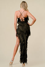 Black Gold Glitter Lurex Ruffled Lace Slitted Maxi Dress