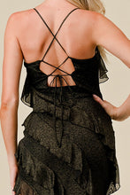 Black Gold Glitter Lurex Ruffled Lace Slitted Maxi Dress