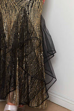 Gold Glued Glitter Swirl Patterned Maxi Dress