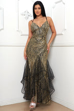 Gold Glued Glitter Swirl Patterned Maxi Dress