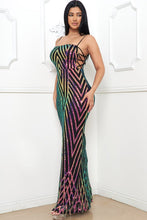 Black/Iridescent Chevron Pattern Seuin Maxi Dress