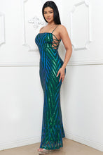 Green/Iridescent Chevron Pattern Seuin Maxi Dress