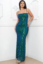 Green/Iridescent Chevron Pattern Seuin Maxi Dress