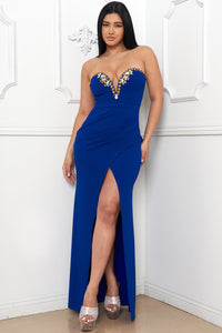 Royal Sew On Rhinestone Detail On Bust Maxi Dress